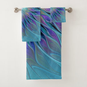 Blue Purple Flower Dream Abstract Fractal Art Bath Towel Set