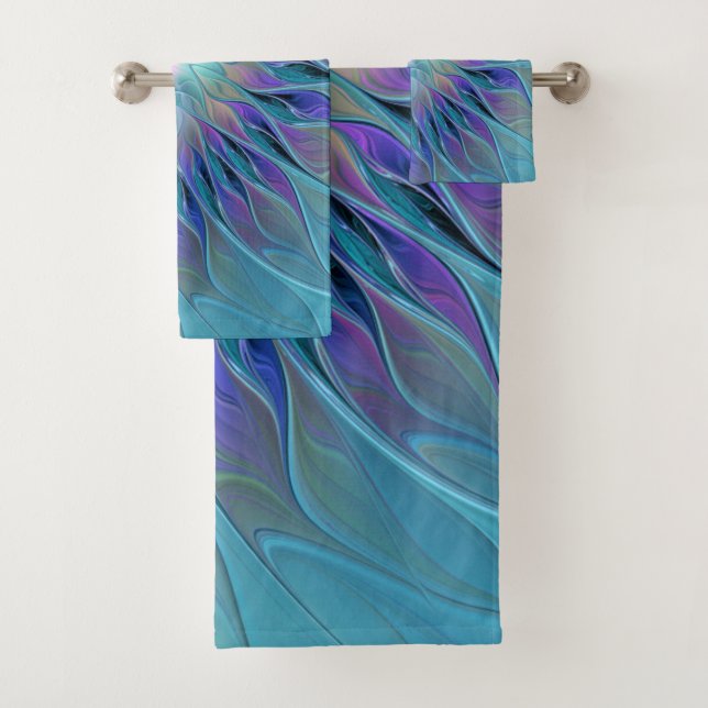 Blue Purple Flower Dream Abstract Fractal Art Bath Towel Set (Insitu)