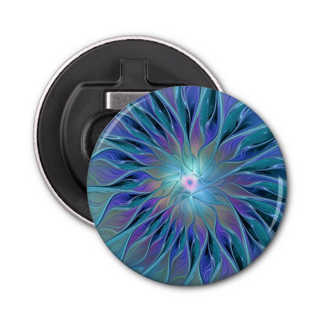 Blue Purple Flower Dream Abstract Fractal Art Bottle Opener (Front)