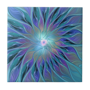 Blue Purple Flower Dream Abstract Fractal Art Ceramic Tile