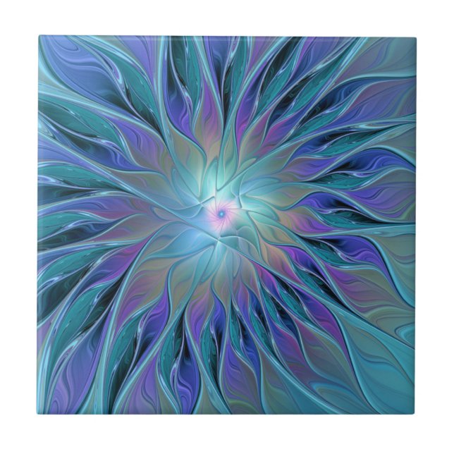 Blue Purple Flower Dream Abstract Fractal Art Ceramic Tile (Front)