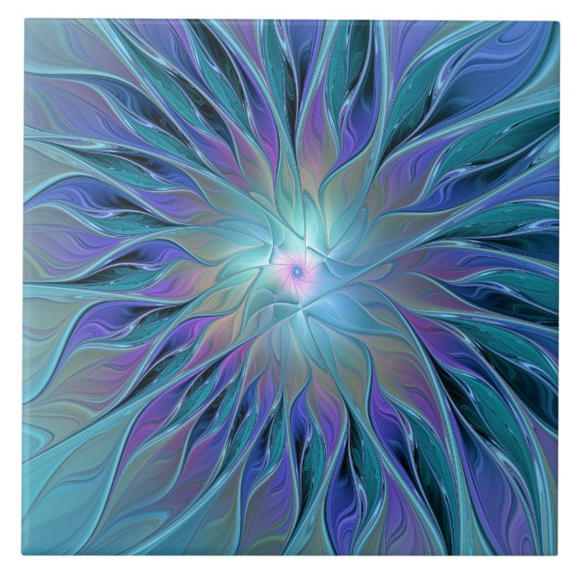 Blue Purple Flower Dream Abstract Fractal Art Ceramic Tile (Front)