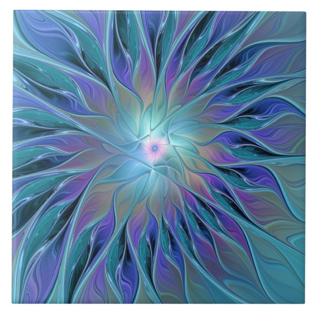 Blue Purple Flower Dream Abstract Fractal Art Ceramic Tile (Front)