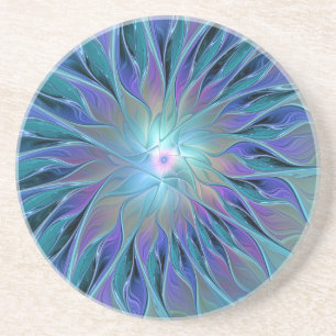 Blue Purple Flower Dream Abstract Fractal Art Coaster