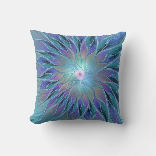 Blue Purple Flower Dream Abstract Fractal Art Cushion (Front)