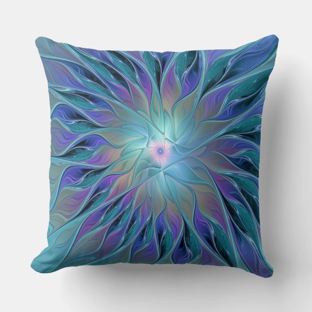 Blue Purple Flower Dream Abstract Fractal Art Cushion (Front)