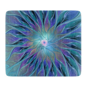 Blue Purple Flower Dream Abstract Fractal Art Cutting Board