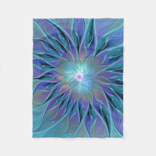 Blue Purple Flower Dream Abstract Fractal Art Fleece Blanket