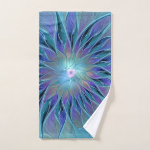 Blue Purple Flower Dream Abstract Fractal Art Hand Towel