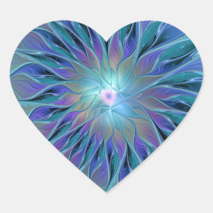 Blue Purple Flower Dream Abstract Fractal Art Heart Sticker