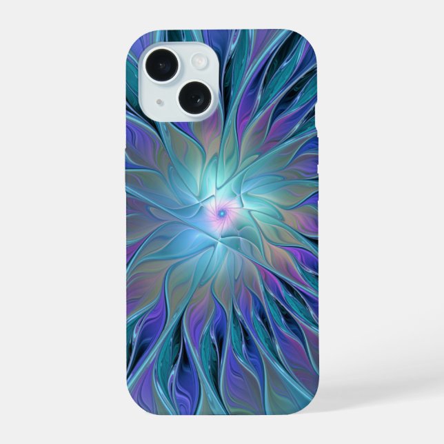 Blue Purple Flower Dream Abstract Fractal Art iPhone 15 Case (Back)