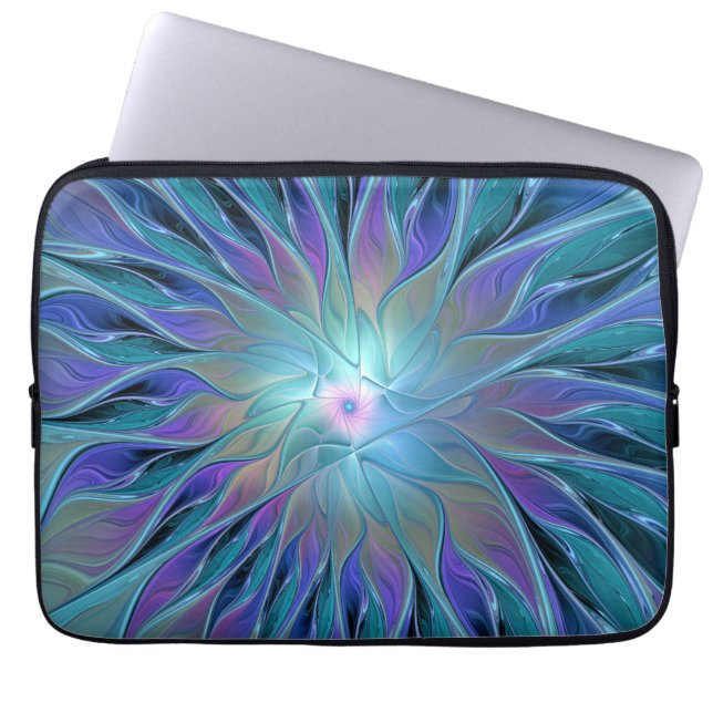 Blue Purple Flower Dream Abstract Fractal Art Laptop Sleeve (Front)