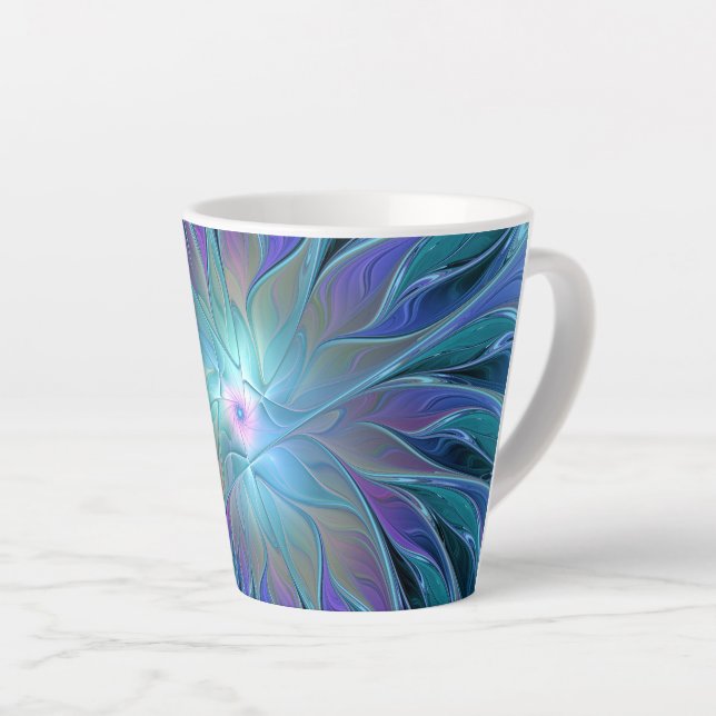 Blue Purple Flower Dream Abstract Fractal Art Latte Mug (Right Angle)