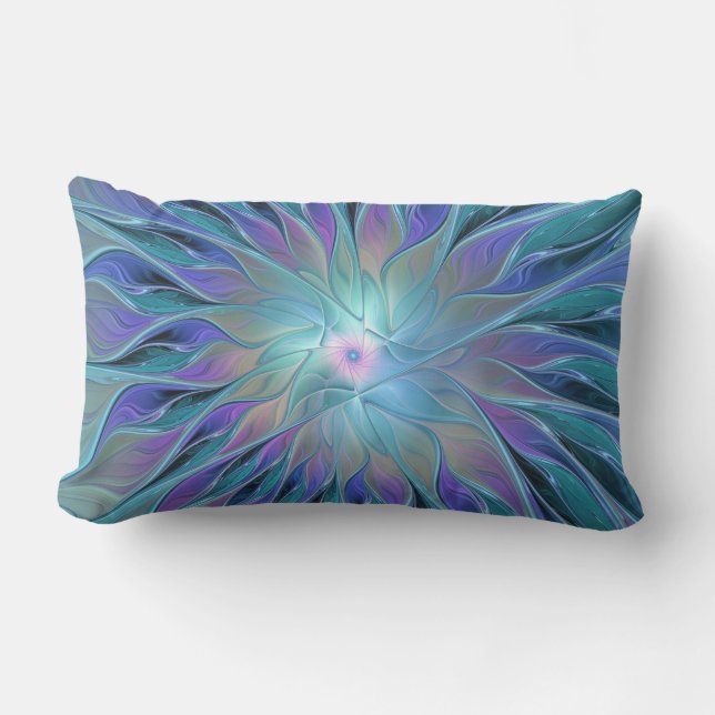 Blue Purple Flower Dream Abstract Fractal Art Lumbar Cushion (Front)