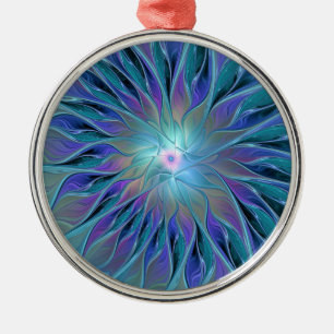 Blue Purple Flower Dream Abstract Fractal Art Metal Ornament
