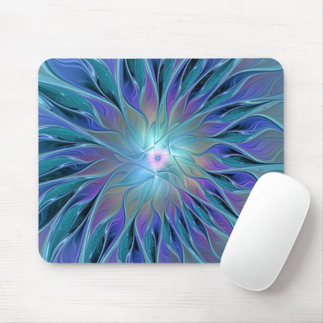Blue Purple Flower Dream Abstract Fractal Art Mouse Pad (With Mouse)