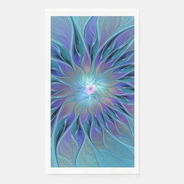 Blue Purple Flower Dream Abstract Fractal Art Napkin (Front)