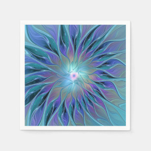 Blue Purple Flower Dream Abstract Fractal Art Napkin