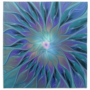 Blue Purple Flower Dream Abstract Fractal Art Napkin
