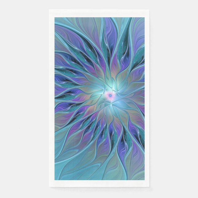 Blue Purple Flower Dream Abstract Fractal Art Napkin (Front)