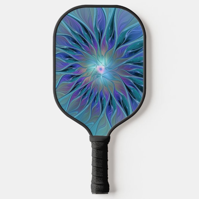 Blue Purple Flower Dream Abstract Fractal Art Pickleball Paddle (Front)