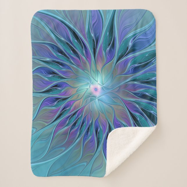 Blue Purple Flower Dream Abstract Fractal Art Sherpa Blanket (Front)