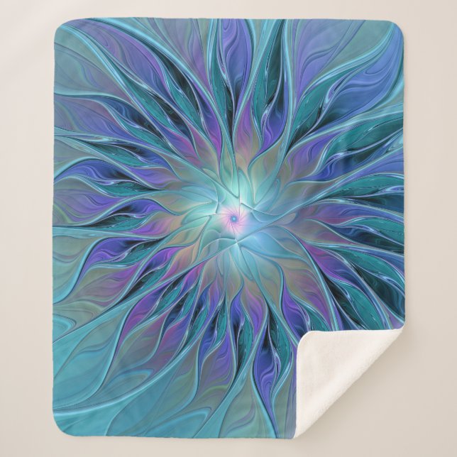 Blue Purple Flower Dream Abstract Fractal Art Sherpa Blanket (Front)