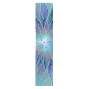 Blue Purple Flower Dream Abstract Fractal Art Short Table Runner