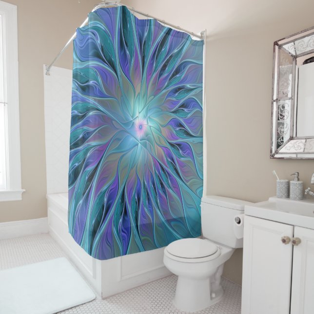 Blue Purple Flower Dream Abstract Fractal Art Shower Curtain (In Situ)
