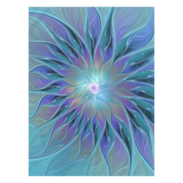 Blue Purple Flower Dream Abstract Fractal Art Tablecloth (Front)
