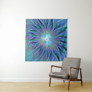 Blue Purple Flower Dream Abstract Fractal Art Tapestry