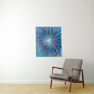 Blue Purple Flower Dream Abstract Fractal Art Tapestry