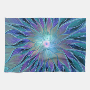 Blue Purple Flower Dream Abstract Fractal Art Tea Towel
