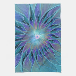 Blue Purple Flower Dream Abstract Fractal Art Tea Towel