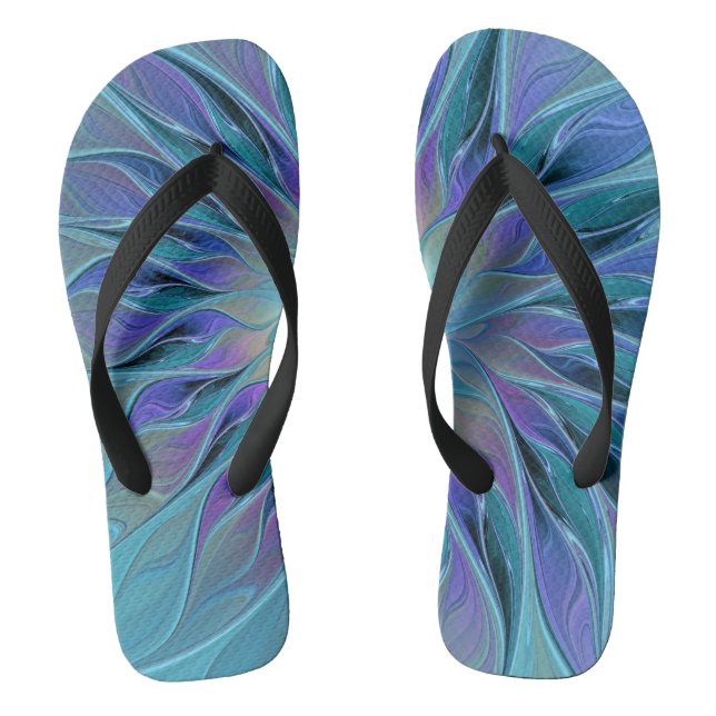 Blue Purple Flower Dream Abstract Fractal Art Thongs (Footbed)
