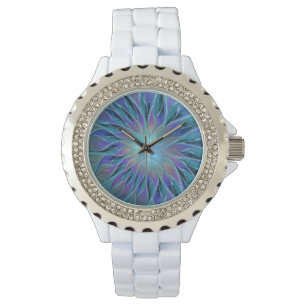 Blue Purple Flower Dream Abstract Fractal Art Watch