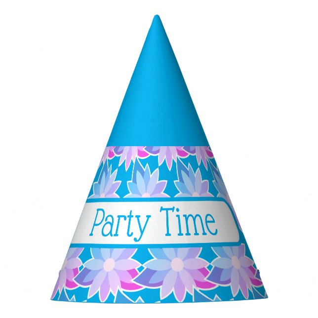 Blue Purple Flower Party Time Hat (Front)