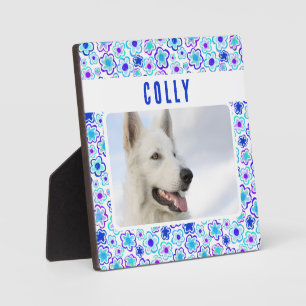 Blue Purple Flower Pattern Pet Dog Photo Keepsake  Plaque
