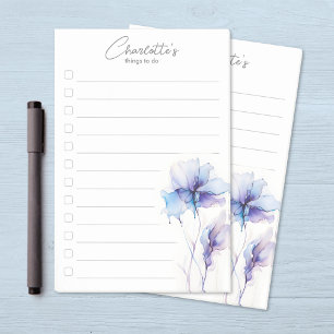 Blue Purple Flower Personalised To-Do List Post-it Notes