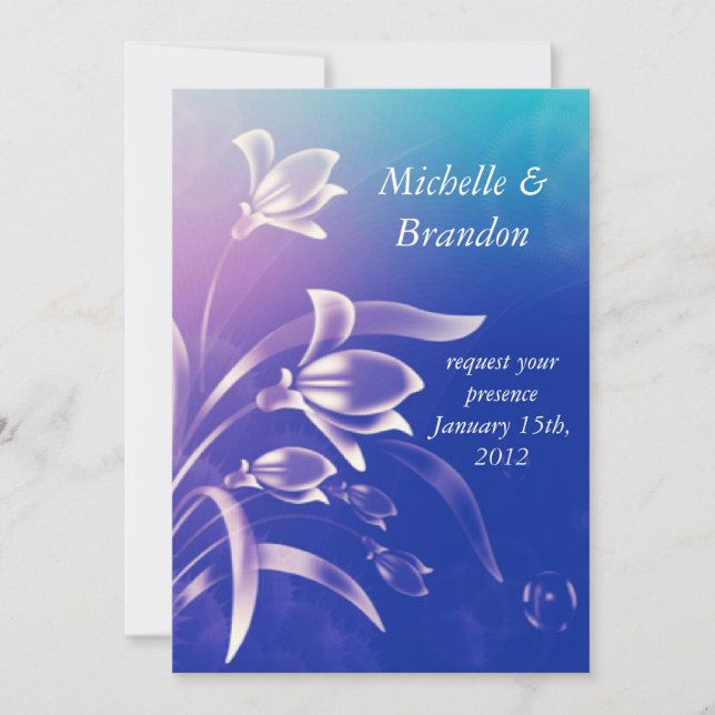 Blue Purple Flower wedding invitation (Front)