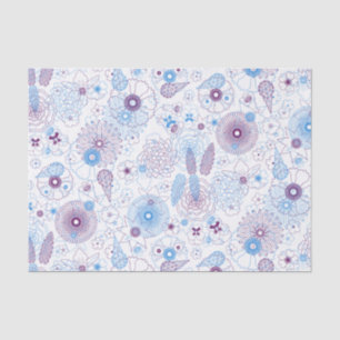 Blue & Purple Flowers Elegant Outline Pattern Tissue Paper