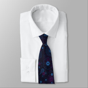 Blue & Purple Flowers Geometric Line Pattern Tie