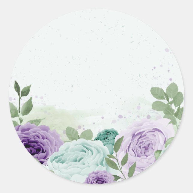 blue purple flowers greenery botanical classic round sticker (Front)