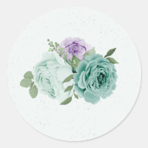blue purple flowers greenery botanical classic round sticker