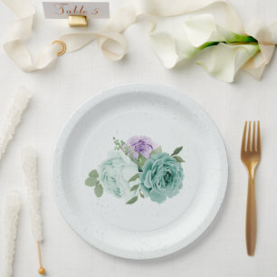 blue purple flowers greenery botanical paper plate