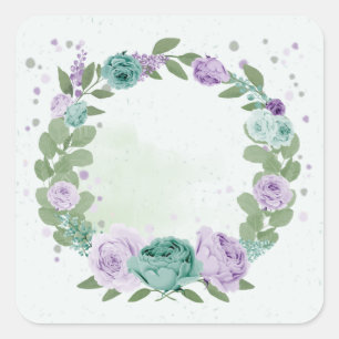 blue purple flowers greenery botanical square stic sticker