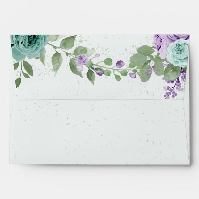 blue purple flowers greenery botanical wedding envelope (Back (Top Flap))