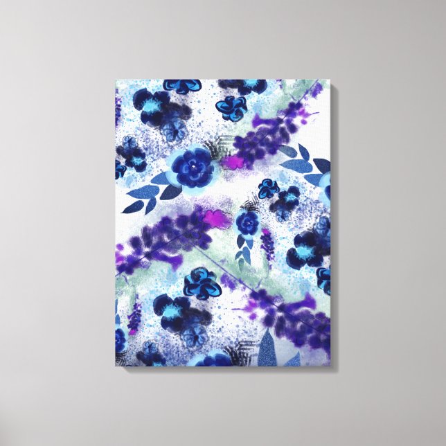 Blue Purple Flowers Pattern Canvas Print (Front)