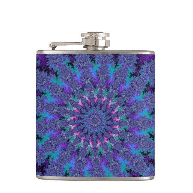 Blue Purple Fractal Tie-Dye Trippy Fun Flask (Front)
