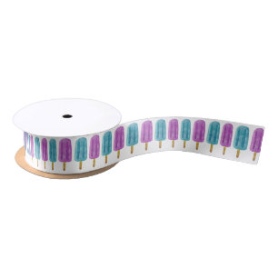 Blue & Purple Frozen Ice Pop Summer Pattern Satin Ribbon